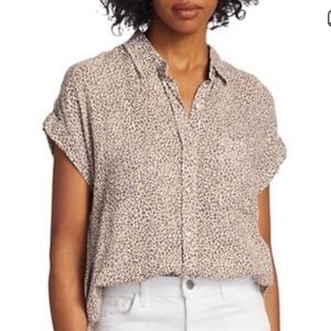 RAILS Whitney Sand Cheetah Print Short Sleeve Linen Blend Button Top Women’s S